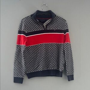 Tommy Hilfiger Men's Black and Red Zip-Up Sweater Size Medium